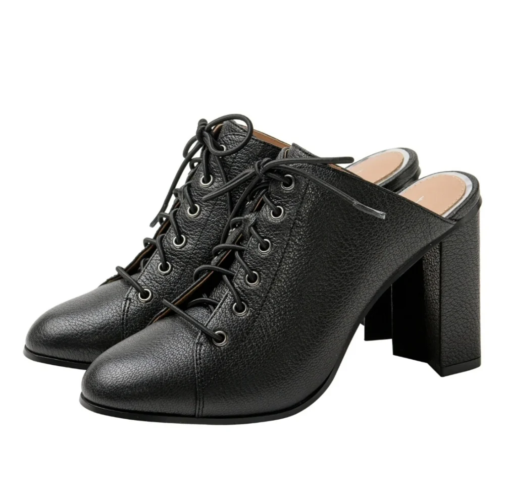 SYLVIE By Linea Paolo | Sassy Lace-UpHigh Block Heel LeatherMule - Picture 1 of 7